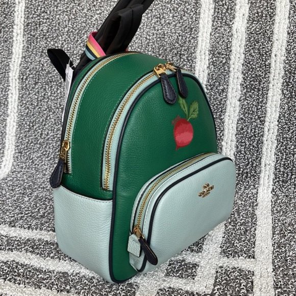 Coach Bags Coach Radish Leather Mini Court Backpack Green Light
